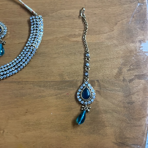 Indian Necklace Jewelry Jewellery Set/ blue bridal wedding necklace set - Picture 6 of 10